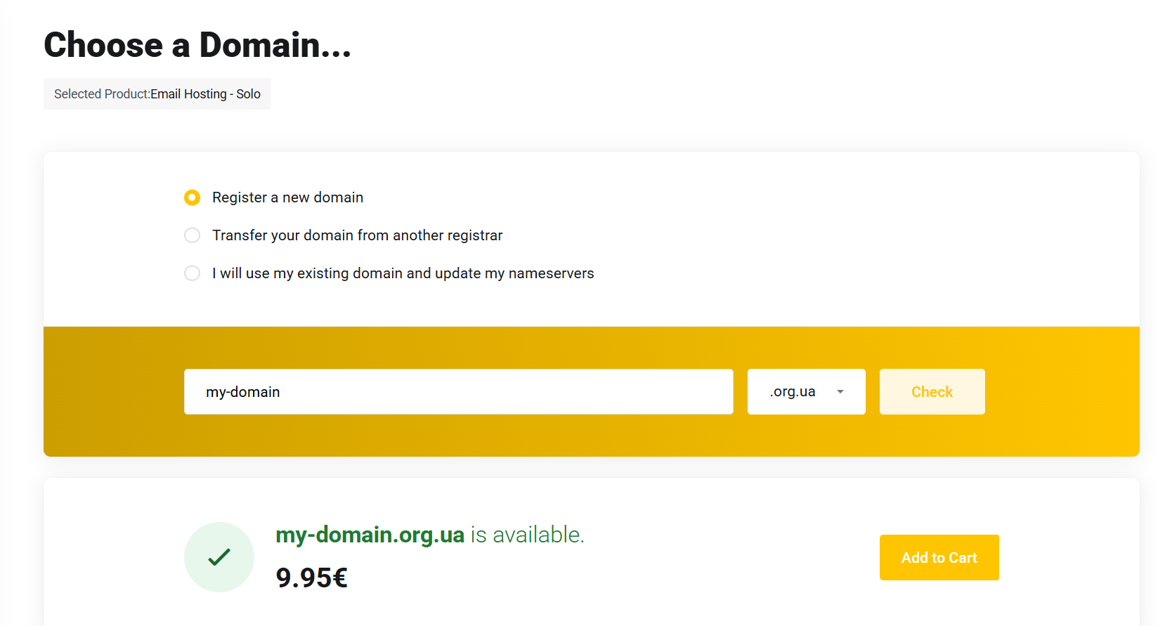 Zarejestruj nową domenę podczas procesu zamówienia Email Hosting