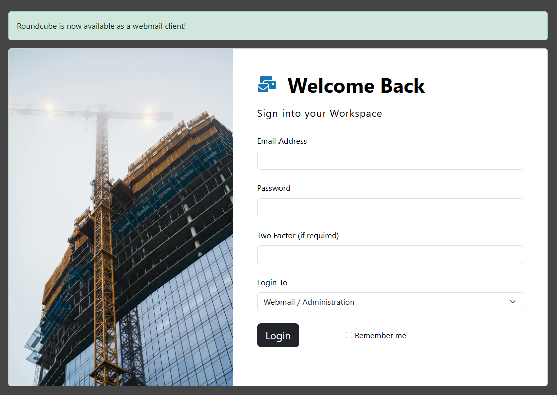 Ekran logowania do webmail Workspace